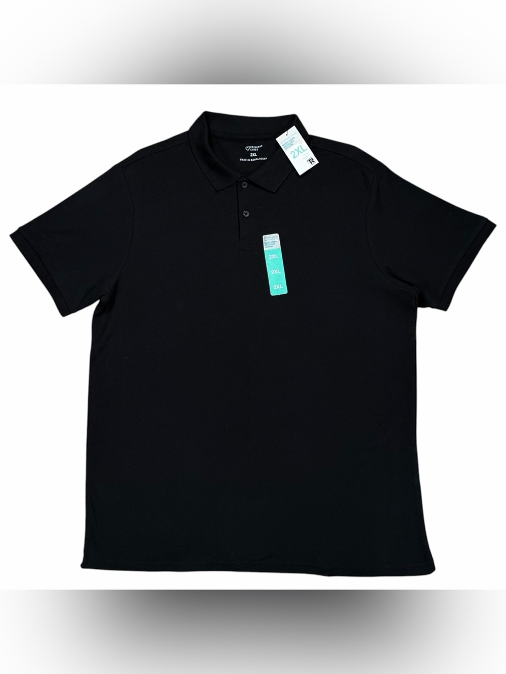 Mens Primark Black Short Sleeve Polo Shirt Size 2XL Recycled Cotton